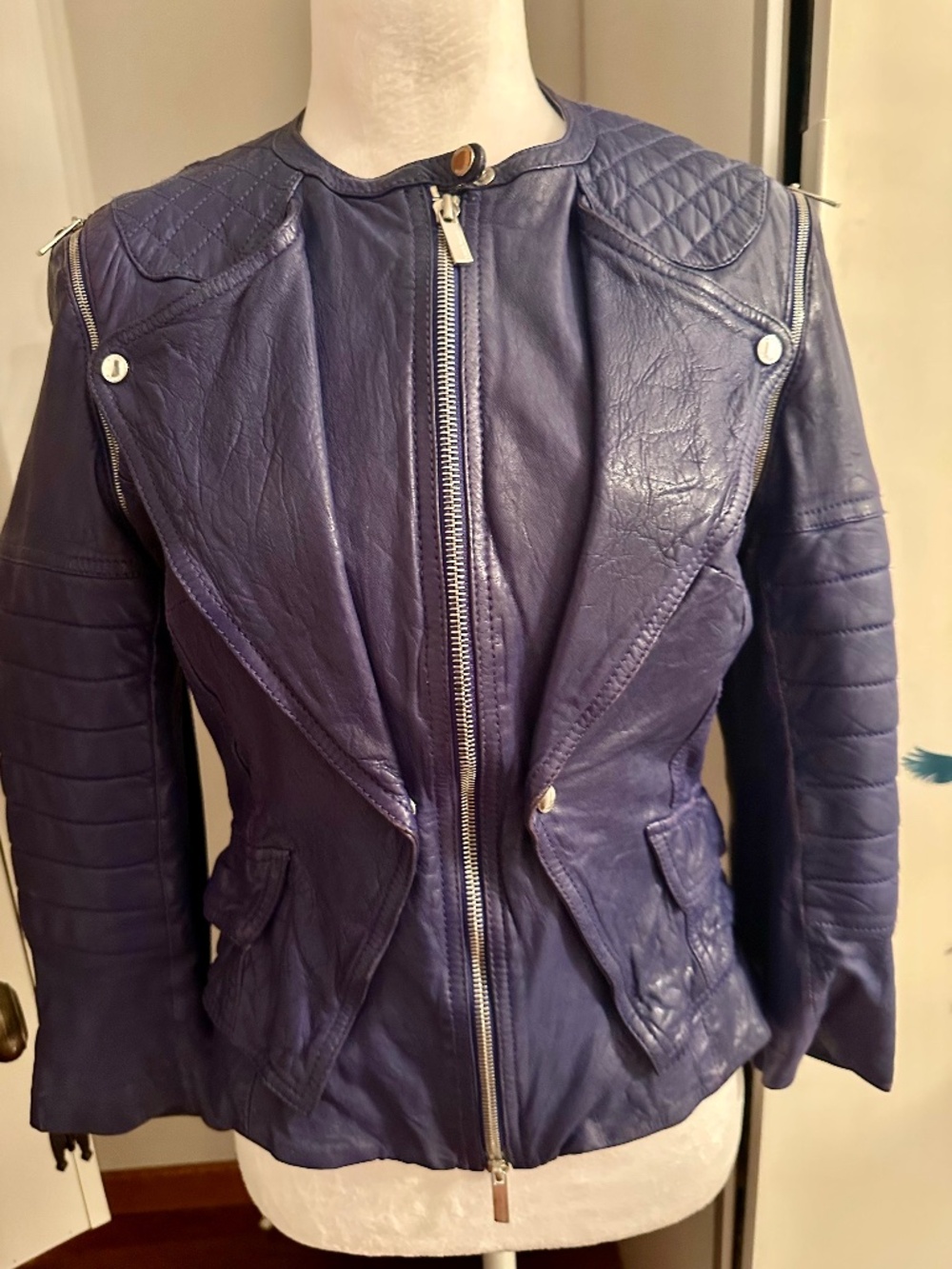 Ink Blue Leather Jacket Karen Millen